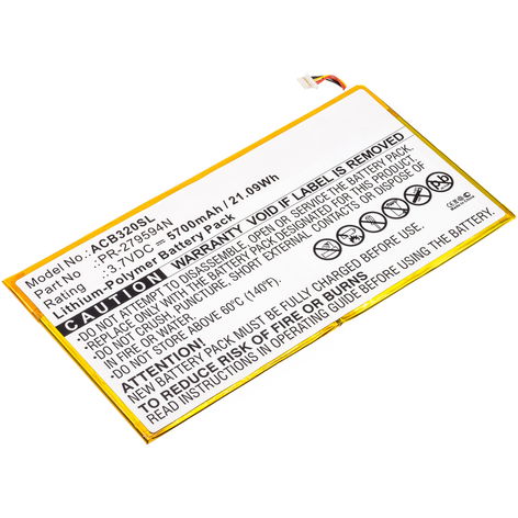 Batteri til Acer Iconia Tab 10 A3-A40, A3-A50, Iconia One 10 B3-A30, B3-A20, PR-279594N PR-279594N (5700mAh, 3.7V) fra subtel