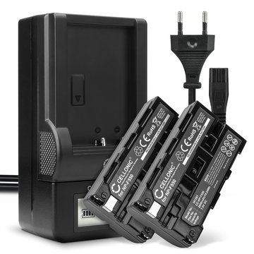 2x Batteri for Sony HDR-FX1000E, HDR-FX7E, NP-F330, NP-F730, NP-F950, AC-SQ950D, BC-VM50 NP-F550 F330 F750 (2600mAh, 7.4V) + Lader fra CELLONIC