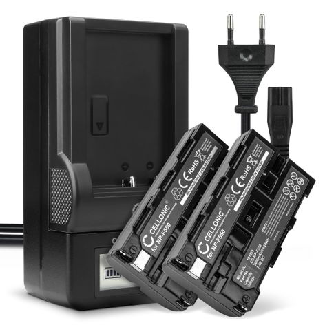 2x Battery for Sony CCD-SC5; CCD-SC55; CCD-SC55E; CCD-SC65 NP-F550 F330 F750 (2600mAh, 7.4V) + Charger from CELLONIC