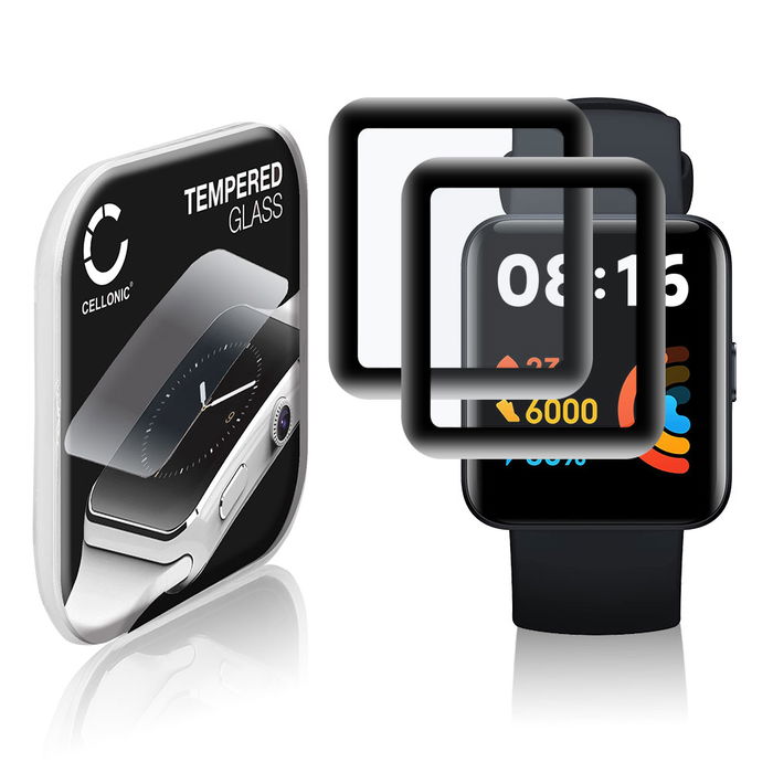 2x Skjermbeskytter glass Xiaomi Redmi Watch 2 Lite (3D Full Cover, 9H, 0,33mm, Full Glue) Herdet Glass