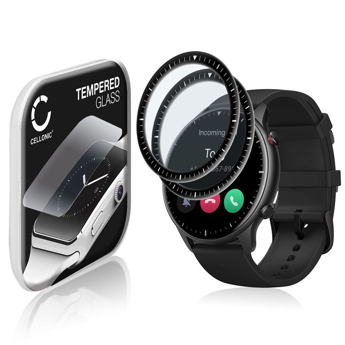 2x Skjermbeskytter glass Amazfit GTR 2 (3D Full Cover, 9H, 0,33mm, Full Glue) Herdet Glass