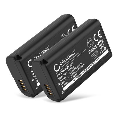 2x Battery for Panasonic Lumix DC-S1 Lumix DC-S1H Lumix DC-S1R Lumix S1 Lumix S1H Lumix S1R DMW-BLJ31 (3400mAh, 7.4V) from CELLONIC