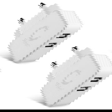 2x Porter USB Lader for 5V / 1A, 1000mA med 17W 3.4A 5V USB hurtiglader med 2x USB Kontakt USB plugg for stikkontakt, Veggkontakt