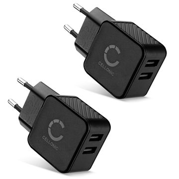2x Porter USB Lader for 5V / 1A, 1000mA med 17W 3.4A 5V USB hurtiglader med 2x USB Kontakt USB plugg for stikkontakt, Veggkontakt