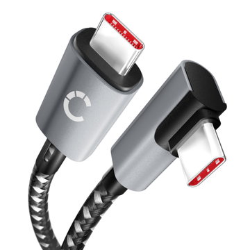 USB C til USB C lade- og datakabel 100W (PD), L-formet, rett vinkel 1 m - USB C-kabel av flettet nylon, USB 3.1, 10 Gbit/s, 8K for mobiltelefon, nettbrett, smartklokke, GPS, høyttalere og mye mer