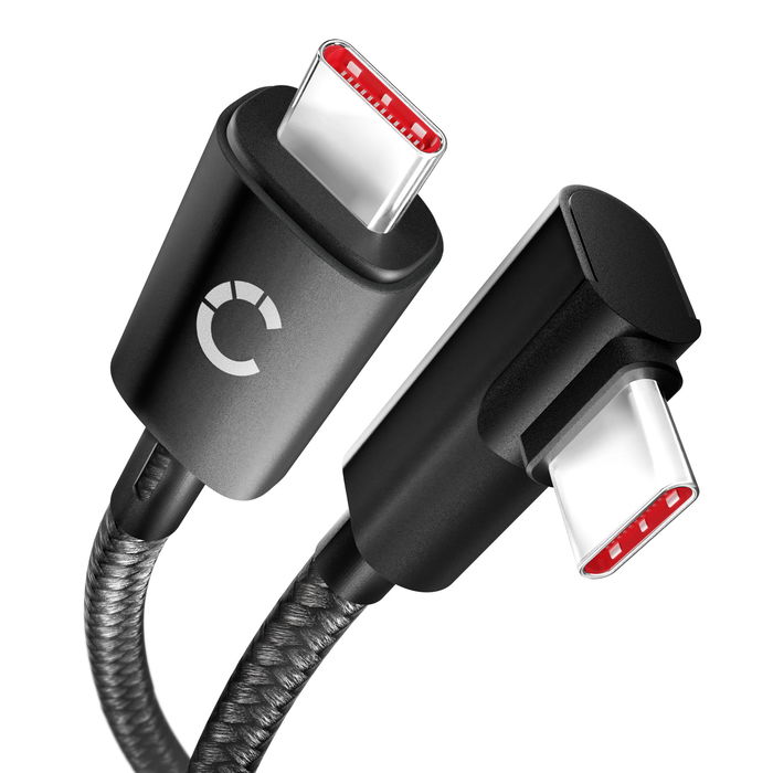 USB C til USB C lade- og datakabel 100W (PD), L-formet, rett vinkel 1 m - USB C-kabel av flettet nylon, USB 3.1, 10 Gbit/s, 8K for mobiltelefon, nettbrett, smartklokke, GPS, høyttalere og mye mer