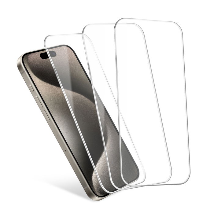 3x CELLONIC iPhone 15 Pro skjermbeskytter – 6,1" skjermbeskytter telefon, 2,5D dekkende lim, 0,33mm ultratynt 9H-herdet glass, skjermbeskytter smarttelefon