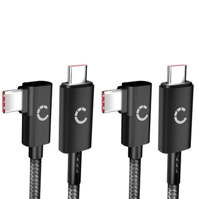 2xUSB C til USB C lade- og datakabel 100W, L-formet, rett vinkel 1 m - USB C-kabel av flettet nylon, USB 3.1, 10 Gbit/s, 8K for mobiltelefon, nettbrett, smartklokke, GPS, høyttalere og mye mer