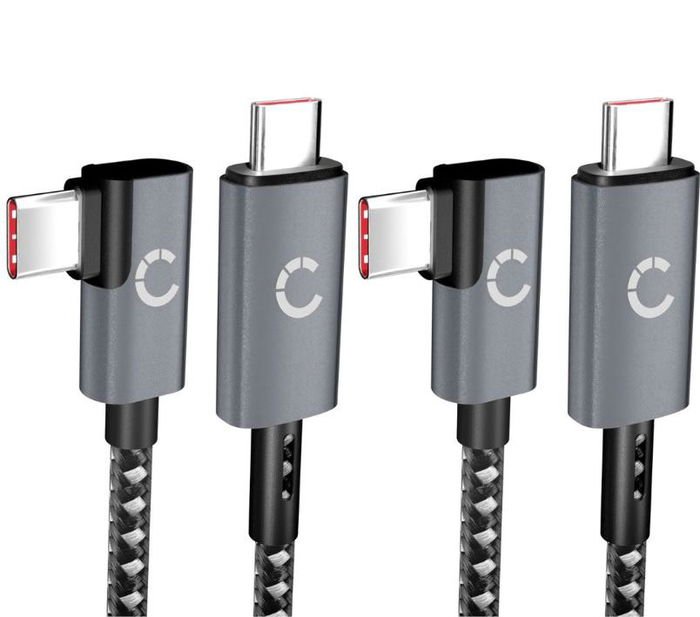 USB C to USB C 100W (2 Pieces) Cable L Shape Right Angle 1m Nylon Charging Data Cable USB 3.1 10 Gbps 8K for Phone, Tablet, Smartwatch, GPS, Speakers & more