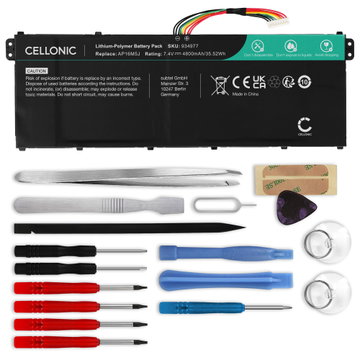 Batteri for Acer Aspire 3 A314-21, A315-41, A315-42, A315-51, A315-53, A317-32, Aspire 1 A114-32, AP16M5J 4800mAh 7.4V + Verktøy fra CELLONIC