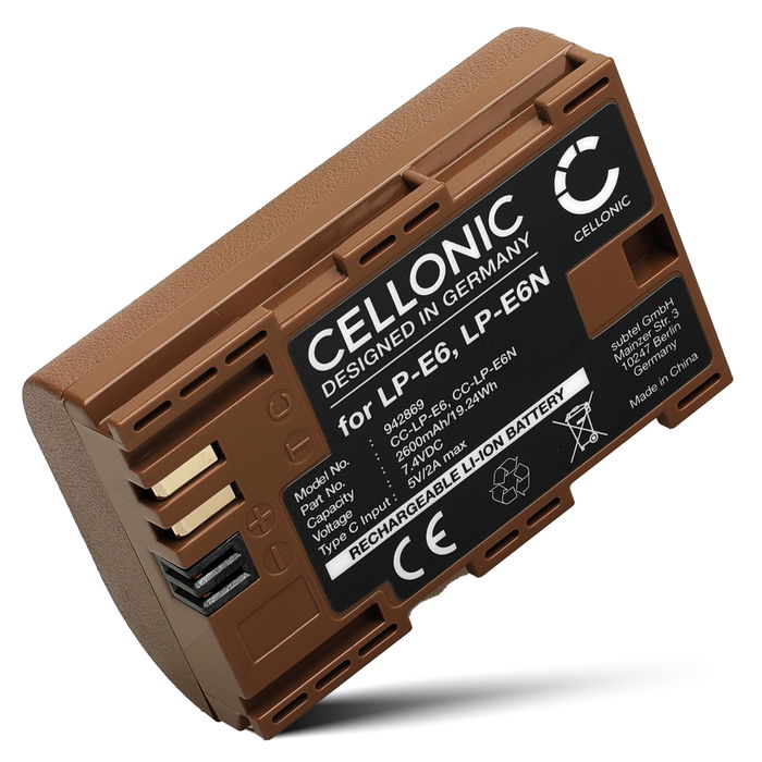 Batteri for Canon EOS 80D, 70D, 60D, 7D, 6D, 5DS, EOS 5D Mark IV, III, II TLP-E6P (2600mAh, 7.4V) fra CELLONIC