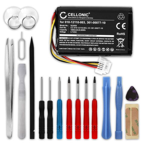 Batteri til Garmin Zumo 590LM, Zumo 595LM 361-00077-10 (1800mAh, 3.7V) + 17-delers verktøysett fra CELLONIC