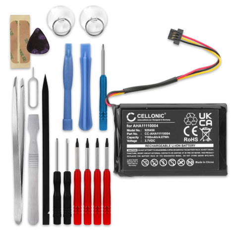 Batteri til TomTom Go 510, Go 520, Go 500, GO 930, Go Basic 6, Go 520 WIFI, Via 62, 4FA50 AHA11110004, P5, P6 (1100mAh, 3.7V) + 17-delers verktøysett fra CELLONIC