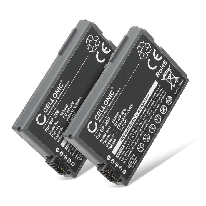 2x Batteri for Canon DC100 DC20 DC10 DC40 DC95 DC19 DC201 MVX4i MVX460 DC21 DC220 MVX450 HR10 BP-208 BP-208DG (700mAh, 7.4V) fra CELLONIC