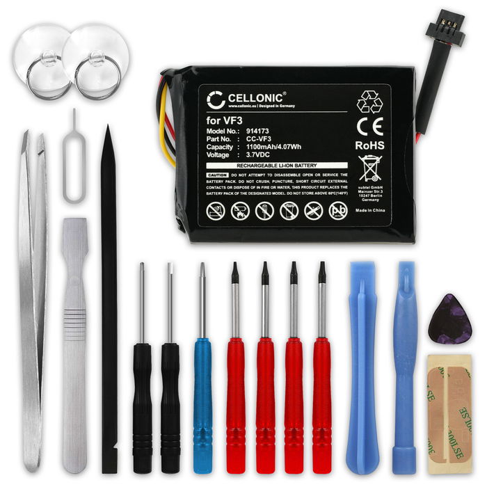 Batteri for TomTom Quanta, GO XL 330, GO XL 310, VF3F, FM68360420759, VF3 1100mAh + verktøy sett 17stk fra subtel