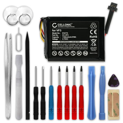 Batteri for TomTom Quanta, GO XL 330, GO XL 310, VF3F, FM68360420759, VF3 1100mAh + verktøy sett 17stk fra subtel