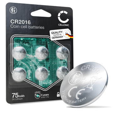 CELLONIC CR2016 Knappecellebatterier (Lithium, 90 mAh, 3V) til Bilnøkler, Kalkulatorer, Klokker – x6-Pakke