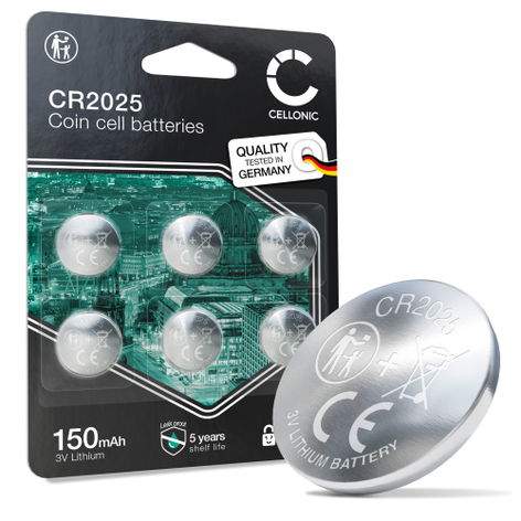 6x Knappcelle CR2025 batteri 3V 150mAh fra CELLONIC