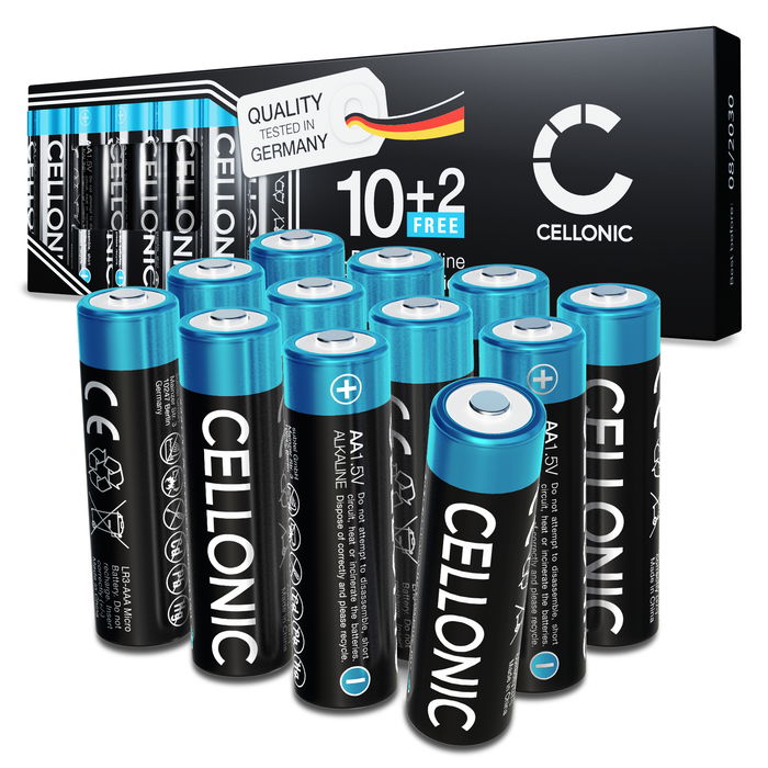 12-pakning CELLONIC 1.5V Alkaline AA-batterier – 2900mAh LR6, AM3, Mignon, MN1500 engangsbatterier til fjernkontroller, leker, lommelykter, klokker og mer
