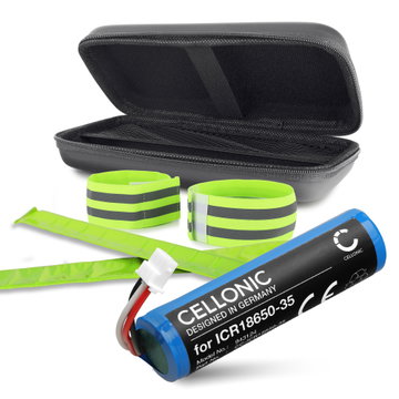Batteri for Petzl NAO Plus Petzl ICR18650-35 Petzl NAO Petzl NAO Plus (2600mAh, 3.7V) + Beskyttelsesetuier & Reflekterende bånd fra CELLONIC