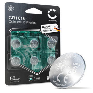 CELLONIC CR1616 Knappecellebatterier (Lithium, 50mAh, 3V) til Bilnøkler, Klokker, Sensorer – x6-Pakke