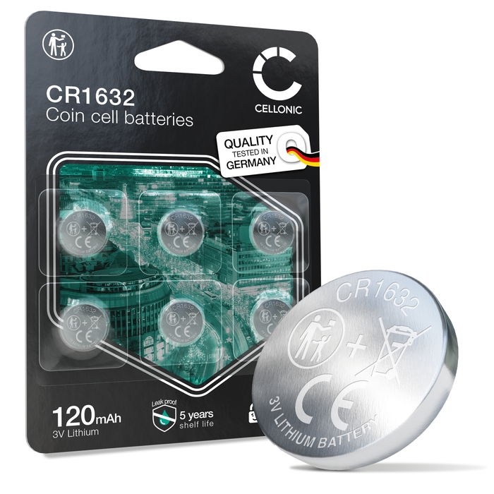 CELLONIC CR1632 Knappecellebatterier (Lithium, 120mAh, 3V) til Bilnøkler, LED-Enheter, Sykkelcomputere – x6-Pakke