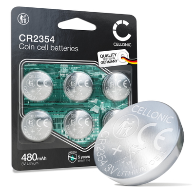 6x Knappcelle CR2354 batteri 3V 480mAh fra CELLONIC