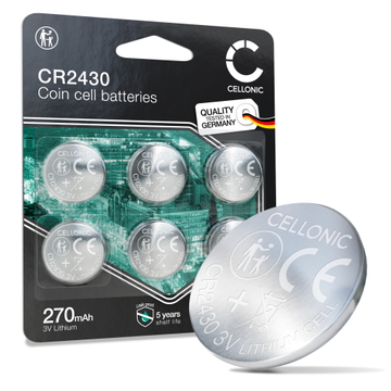 6x Knappcelle CR2430 batteri 3V 270mAh fra CELLONIC