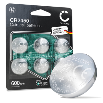 6x Knappcelle CR2450 batteri 3V 600mAh fra CELLONIC