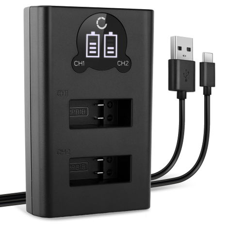 USB Dual Battery Charger for GoPro MAX 2 – charges 2x AMDBD-001 batteries, 6.27W, 1m + USB Cable from CELLONIC