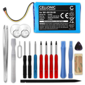 Battery for Garmin zumo XT, Tread 5.5, 361-00133-00 361-00133-00 (2600mAh, 3.7V) + Tool-kit from CELLONIC
